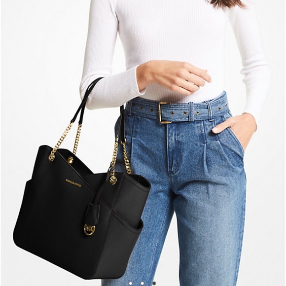 MICHAEL KORS 
Jet Set Large Saffiano Leather XChain Shoulder Bag BLACK COLOR - Picture 2 of 14